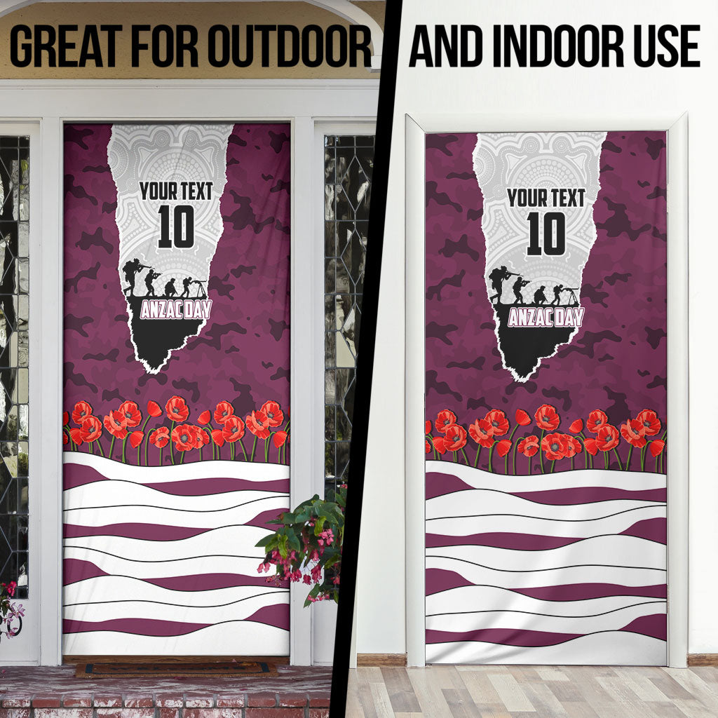Personalized Sea Eagles ANZAC Tribute Door Cover Poppy Field Soldier Silhouette Aboriginal Rugby Mascot