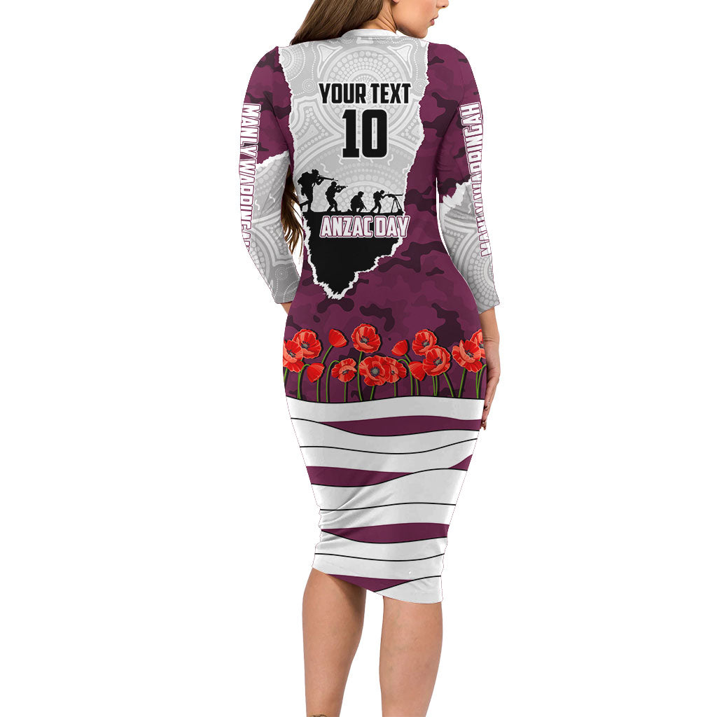 Personalized Sea Eagles ANZAC Tribute Family Matching Long Sleeve Bodycon Dress and Hawaiian Shirt Poppy Field Soldier Silhouette Aboriginal Rugby Mascot