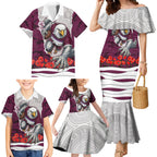 Personalized Sea Eagles ANZAC Tribute Family Matching Mermaid Dress and Hawaiian Shirt Poppy Field Soldier Silhouette Aboriginal Rugby Mascot