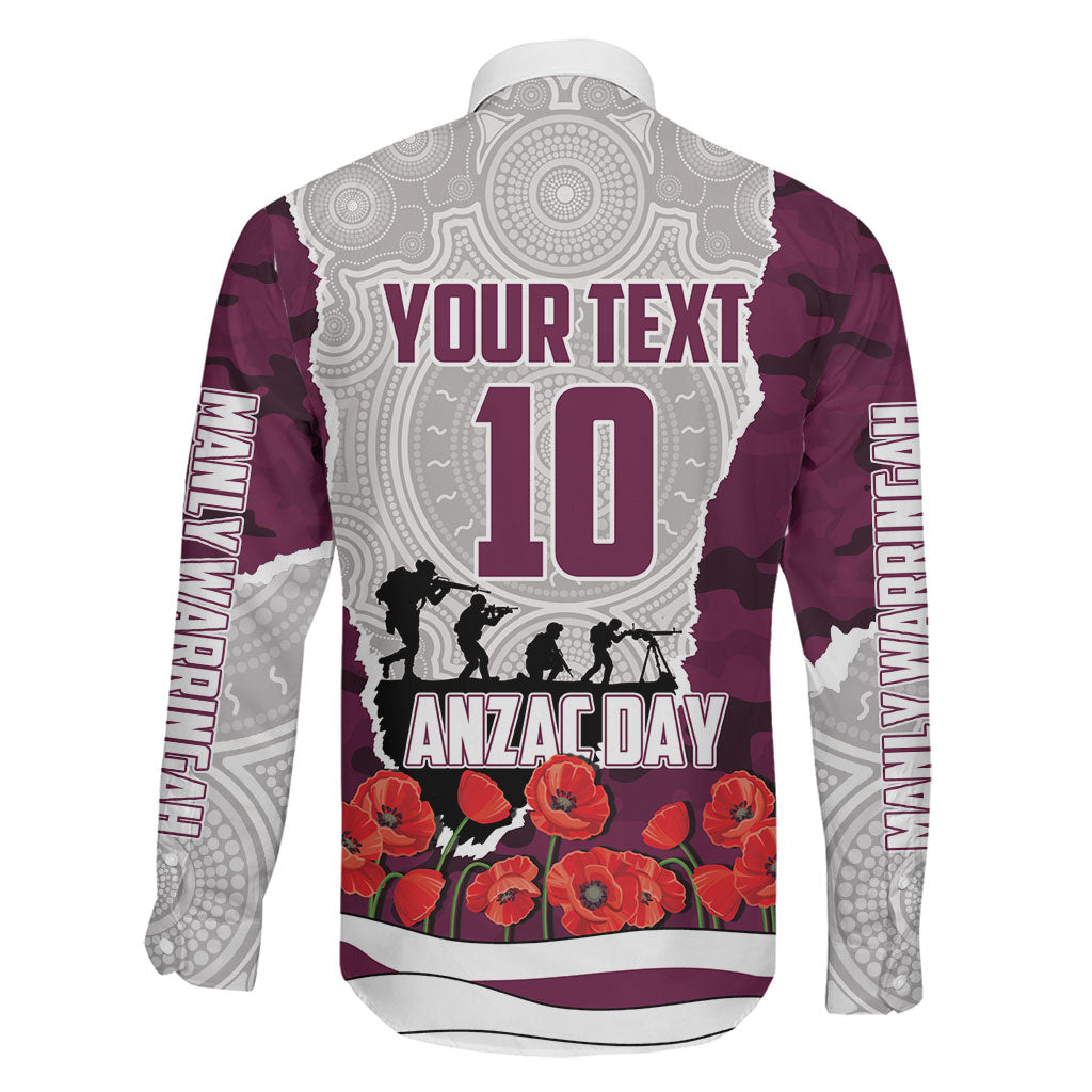 Personalized Sea Eagles ANZAC Tribute Family Matching Off The Shoulder Long Sleeve Dress and Hawaiian Shirt Poppy Field Soldier Silhouette Aboriginal Rugby Mascot