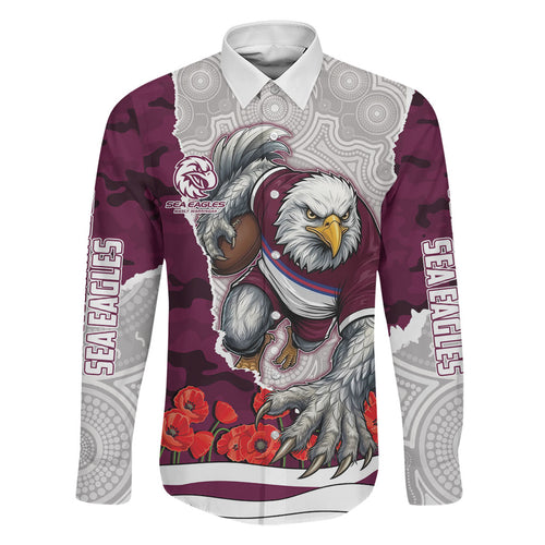 Personalized Sea Eagles ANZAC Tribute Family Matching Off Shoulder Maxi Dress and Hawaiian Shirt Poppy Field Soldier Silhouette Aboriginal Rugby Mascot