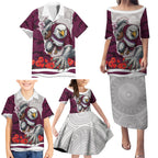 Personalized Sea Eagles ANZAC Tribute Family Matching Puletasi and Hawaiian Shirt Poppy Field Soldier Silhouette Aboriginal Rugby Mascot