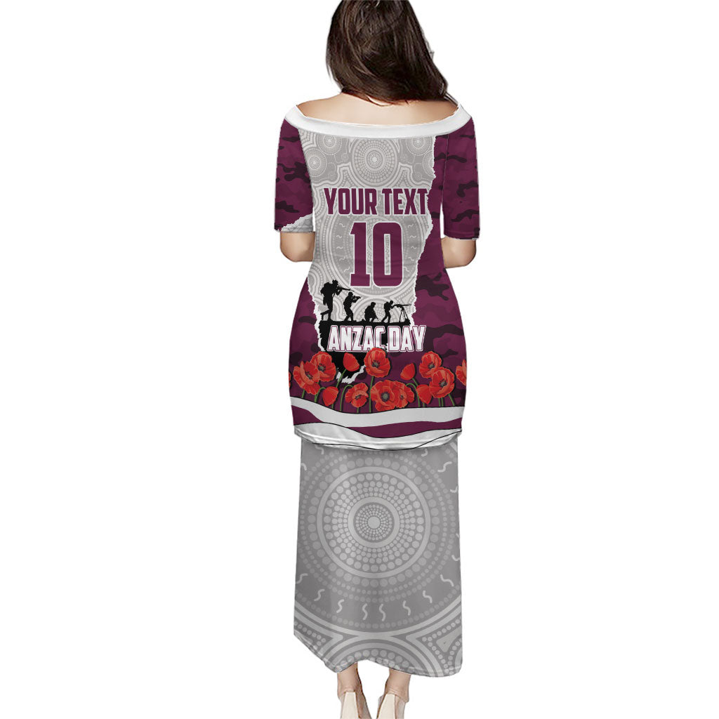 Personalized Sea Eagles ANZAC Tribute Family Matching Puletasi and Hawaiian Shirt Poppy Field Soldier Silhouette Aboriginal Rugby Mascot