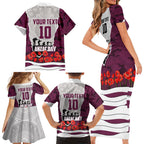 Personalized Sea Eagles ANZAC Tribute Family Matching Short Sleeve Bodycon Dress and Hawaiian Shirt Poppy Field Soldier Silhouette Aboriginal Rugby Mascot