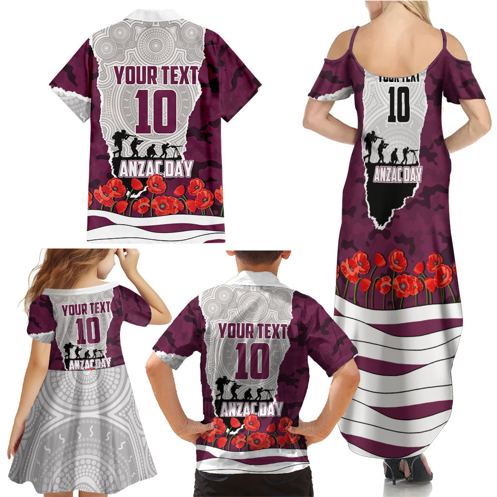 Personalized Sea Eagles ANZAC Tribute Family Matching Summer Maxi Dress and Hawaiian Shirt Poppy Field Soldier Silhouette Aboriginal Rugby Mascot