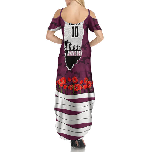 Personalized Sea Eagles ANZAC Tribute Family Matching Summer Maxi Dress and Hawaiian Shirt Poppy Field Soldier Silhouette Aboriginal Rugby Mascot