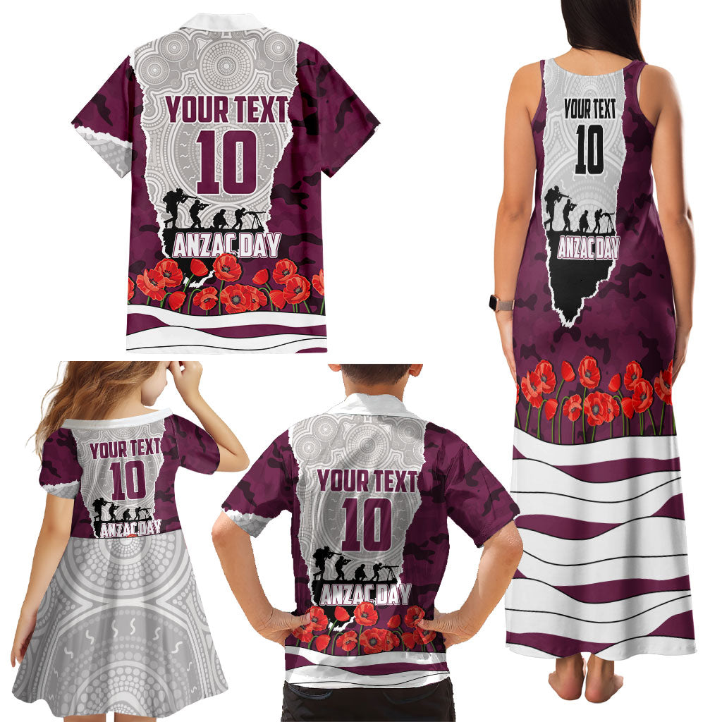 Personalized Sea Eagles ANZAC Tribute Family Matching Tank Maxi Dress and Hawaiian Shirt Poppy Field Soldier Silhouette Aboriginal Rugby Mascot
