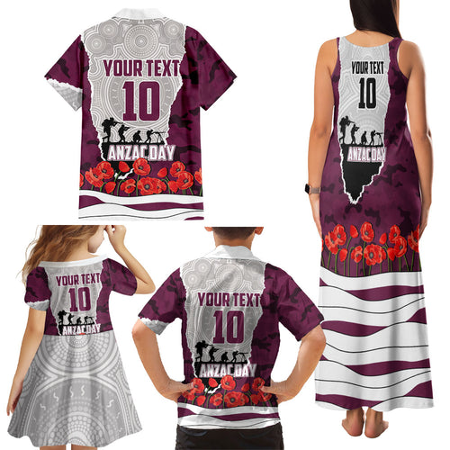 Personalized Sea Eagles ANZAC Tribute Family Matching Tank Maxi Dress and Hawaiian Shirt Poppy Field Soldier Silhouette Aboriginal Rugby Mascot