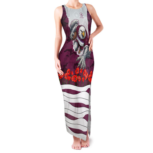 Personalized Sea Eagles ANZAC Tribute Family Matching Tank Maxi Dress and Hawaiian Shirt Poppy Field Soldier Silhouette Aboriginal Rugby Mascot