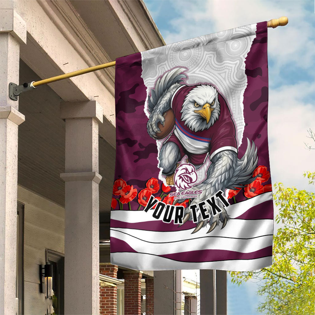 Personalized Sea Eagles ANZAC Tribute Garden Flag Poppy Field Soldier Silhouette Aboriginal Rugby Mascot