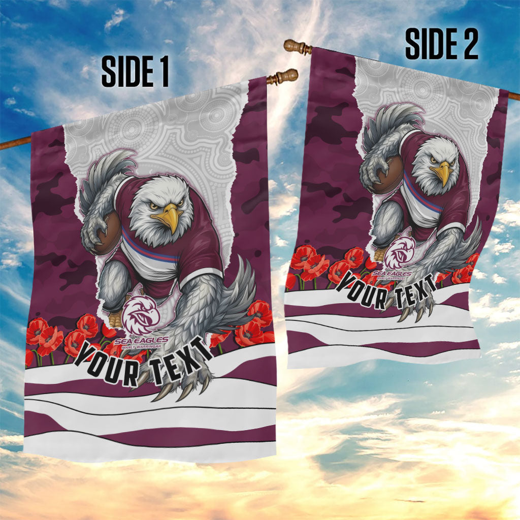 Personalized Sea Eagles ANZAC Tribute Garden Flag Poppy Field Soldier Silhouette Aboriginal Rugby Mascot