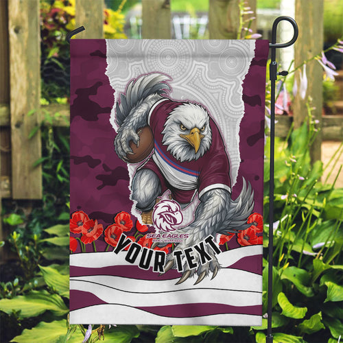 Personalized Sea Eagles ANZAC Tribute Garden Flag Poppy Field Soldier Silhouette Aboriginal Rugby Mascot