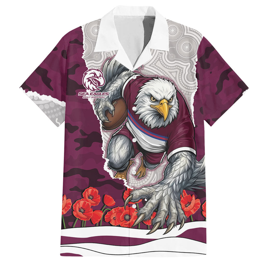 Personalized Sea Eagles ANZAC Tribute Hawaiian Shirt Poppy Field Soldier Silhouette Aboriginal Rugby Mascot