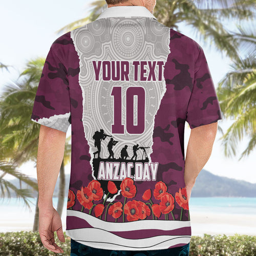 Personalized Sea Eagles ANZAC Tribute Hawaiian Shirt Poppy Field Soldier Silhouette Aboriginal Rugby Mascot