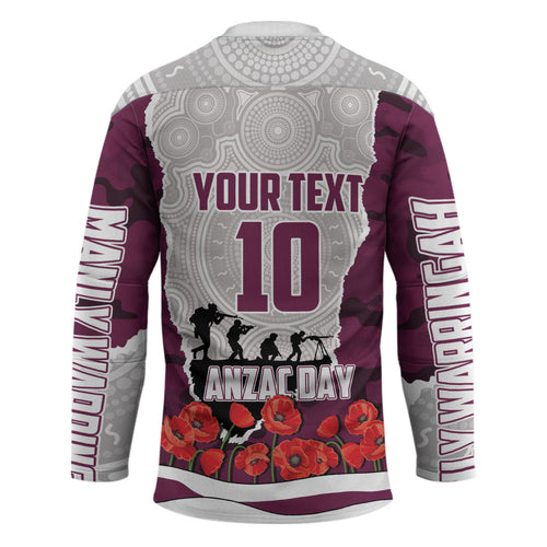 Personalized Sea Eagles ANZAC Tribute Hockey Jersey Poppy Field Soldier Silhouette Aboriginal Rugby Mascot