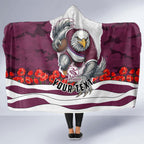 Personalized Sea Eagles ANZAC Tribute Hooded Blanket Poppy Field Soldier Silhouette Aboriginal Rugby Mascot