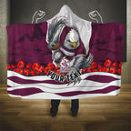 Personalized Sea Eagles ANZAC Tribute Hooded Blanket Poppy Field Soldier Silhouette Aboriginal Rugby Mascot