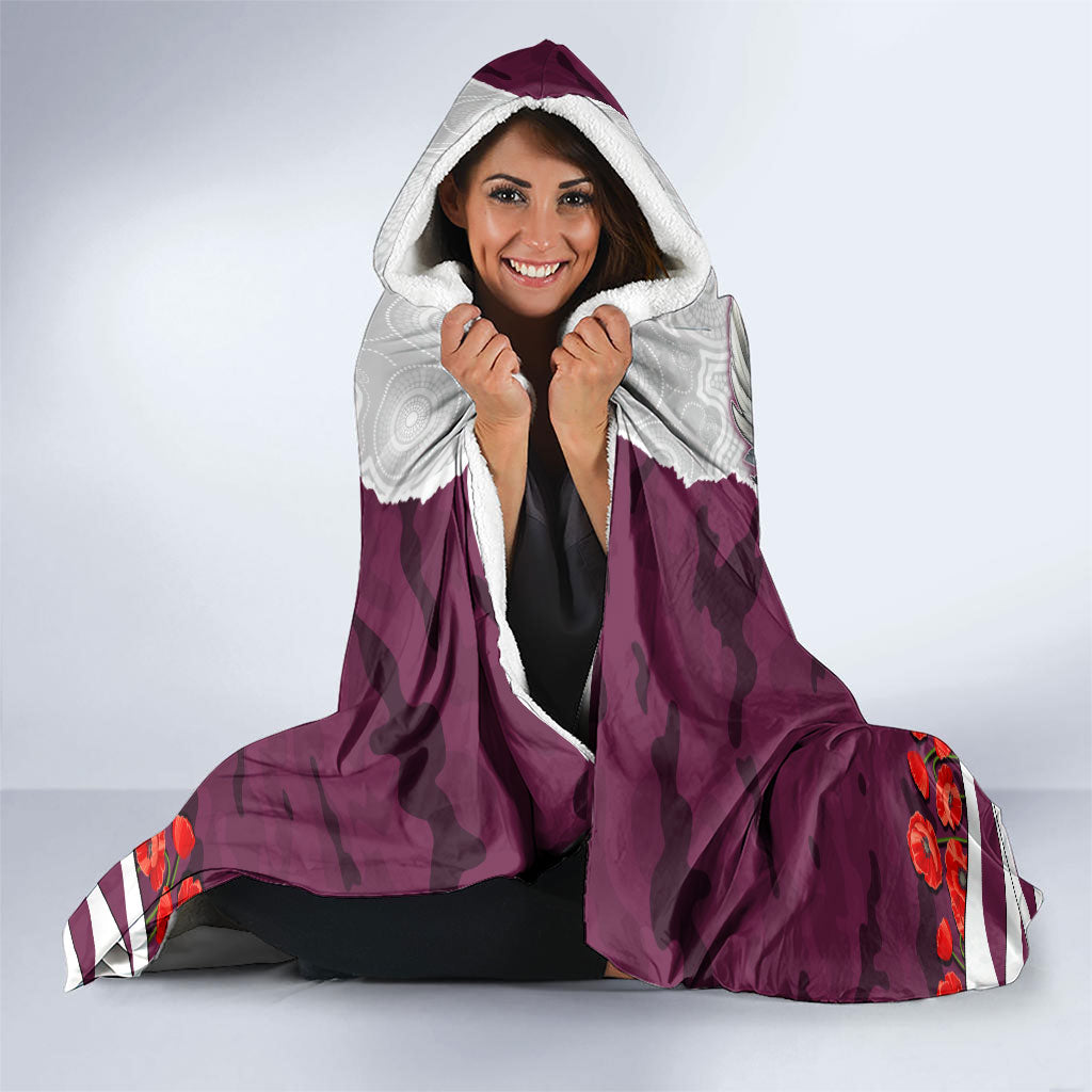 Personalized Sea Eagles ANZAC Tribute Hooded Blanket Poppy Field Soldier Silhouette Aboriginal Rugby Mascot