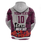 Personalized Sea Eagles ANZAC Tribute Hoodie Poppy Field Soldier Silhouette Aboriginal Rugby Mascot