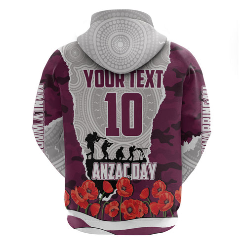 Personalized Sea Eagles ANZAC Tribute Hoodie Poppy Field Soldier Silhouette Aboriginal Rugby Mascot