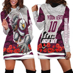 Personalized Sea Eagles ANZAC Tribute Hoodie Dress Poppy Field Soldier Silhouette Aboriginal Rugby Mascot