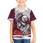 Personalized Sea Eagles ANZAC Tribute Kid Hawaiian Shirt Poppy Field Soldier Silhouette Aboriginal Rugby Mascot