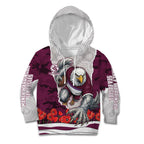Personalized Sea Eagles ANZAC Tribute Kid Hoodie Poppy Field Soldier Silhouette Aboriginal Rugby Mascot