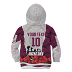 Personalized Sea Eagles ANZAC Tribute Kid Hoodie Poppy Field Soldier Silhouette Aboriginal Rugby Mascot