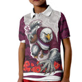 Personalized Sea Eagles ANZAC Tribute Kid Polo Shirt Poppy Field Soldier Silhouette Aboriginal Rugby Mascot