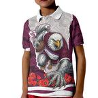 Personalized Sea Eagles ANZAC Tribute Kid Polo Shirt Poppy Field Soldier Silhouette Aboriginal Rugby Mascot