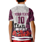 Personalized Sea Eagles ANZAC Tribute Kid Polo Shirt Poppy Field Soldier Silhouette Aboriginal Rugby Mascot