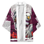 Personalized Sea Eagles ANZAC Tribute Kimono Poppy Field Soldier Silhouette Aboriginal Rugby Mascot