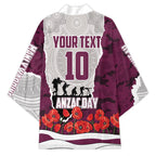 Personalized Sea Eagles ANZAC Tribute Kimono Poppy Field Soldier Silhouette Aboriginal Rugby Mascot