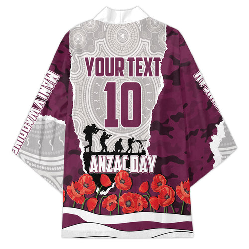 Personalized Sea Eagles ANZAC Tribute Kimono Poppy Field Soldier Silhouette Aboriginal Rugby Mascot
