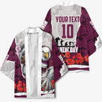 Personalized Sea Eagles ANZAC Tribute Kimono Poppy Field Soldier Silhouette Aboriginal Rugby Mascot