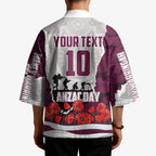 Personalized Sea Eagles ANZAC Tribute Kimono Poppy Field Soldier Silhouette Aboriginal Rugby Mascot