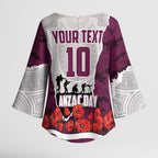 Personalized Sea Eagles ANZAC Tribute Kimono Sleeve Blouse Poppy Field Soldier Silhouette Aboriginal Rugby Mascot