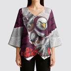 Personalized Sea Eagles ANZAC Tribute Kimono Sleeve Blouse Poppy Field Soldier Silhouette Aboriginal Rugby Mascot