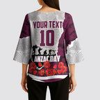 Personalized Sea Eagles ANZAC Tribute Kimono Sleeve Blouse Poppy Field Soldier Silhouette Aboriginal Rugby Mascot