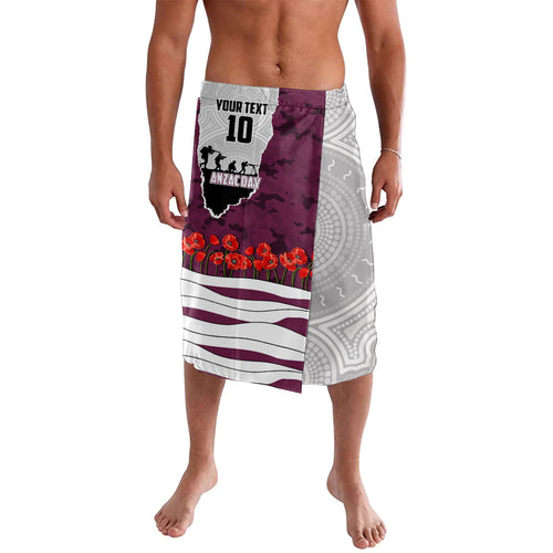 Personalized Sea Eagles ANZAC Tribute Lavalava Poppy Field Soldier Silhouette Aboriginal Rugby Mascot