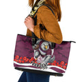 Personalized Sea Eagles ANZAC Tribute Leather Tote Bag Poppy Field Soldier Silhouette Aboriginal Rugby Mascot