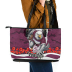 Personalized Sea Eagles ANZAC Tribute Leather Tote Bag Poppy Field Soldier Silhouette Aboriginal Rugby Mascot