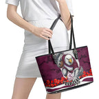 Personalized Sea Eagles ANZAC Tribute Leather Tote Bag Poppy Field Soldier Silhouette Aboriginal Rugby Mascot