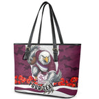Personalized Sea Eagles ANZAC Tribute Leather Tote Bag Poppy Field Soldier Silhouette Aboriginal Rugby Mascot