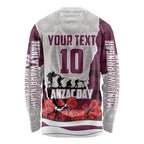 Personalized Sea Eagles ANZAC Tribute Long Sleeve Shirt Poppy Field Soldier Silhouette Aboriginal Rugby Mascot