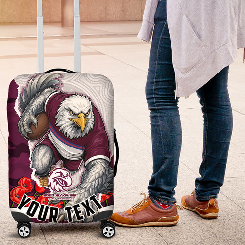 Personalized Sea Eagles ANZAC Tribute Luggage Cover Poppy Field Soldier Silhouette Aboriginal Rugby Mascot