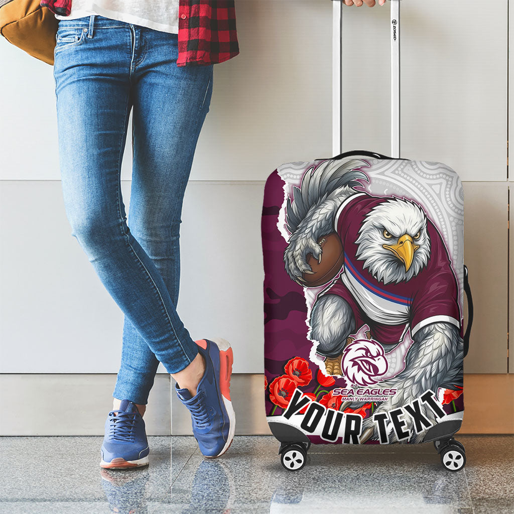 Personalized Sea Eagles ANZAC Tribute Luggage Cover Poppy Field Soldier Silhouette Aboriginal Rugby Mascot