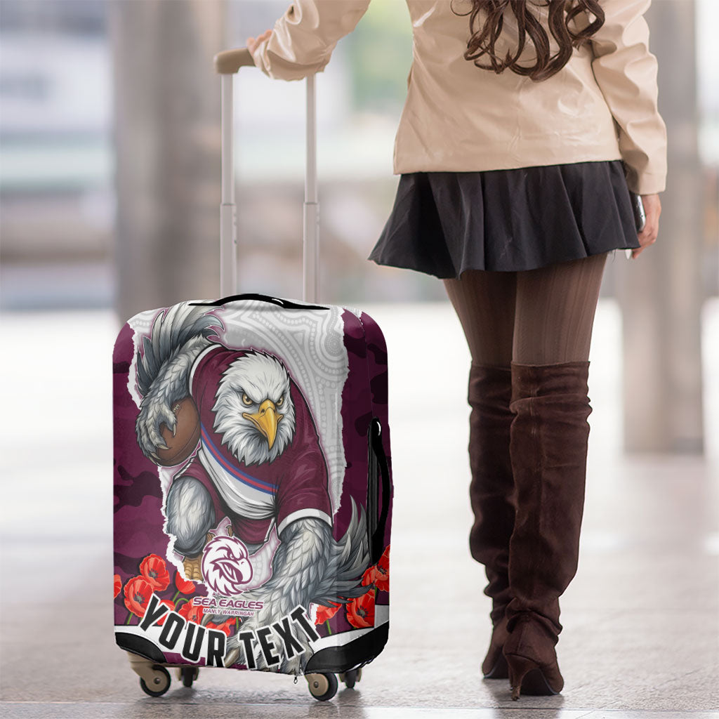 Personalized Sea Eagles ANZAC Tribute Luggage Cover Poppy Field Soldier Silhouette Aboriginal Rugby Mascot