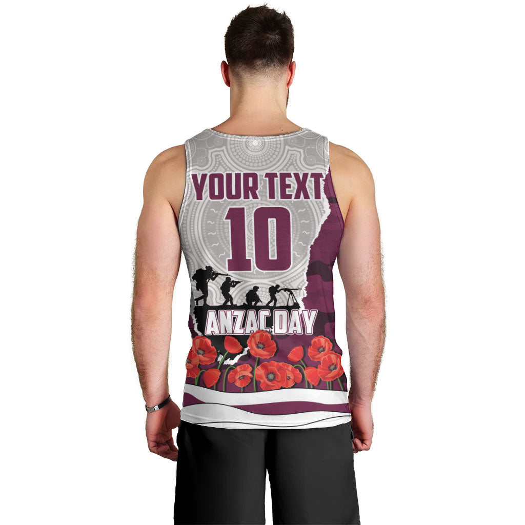 Personalized Sea Eagles ANZAC Tribute Men Tank Top Poppy Field Soldier Silhouette Aboriginal Rugby Mascot