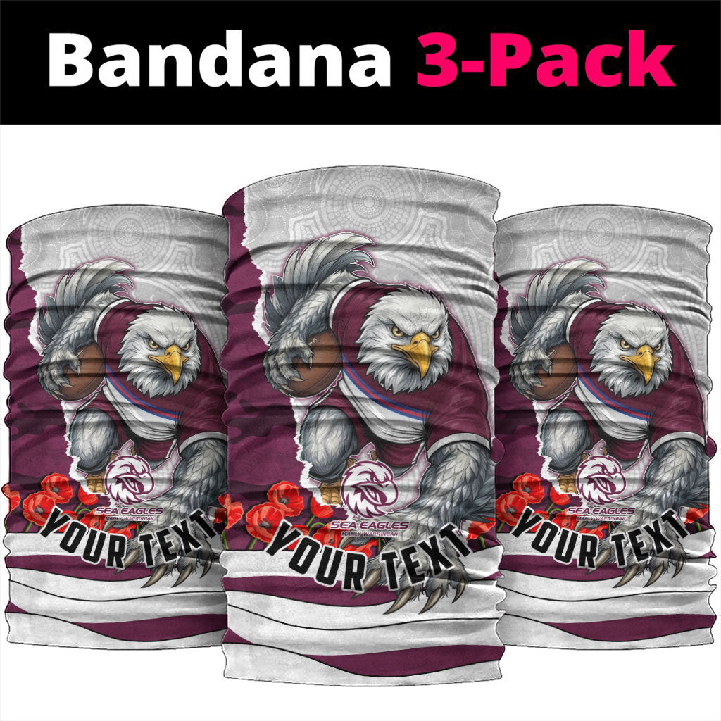 Personalized Sea Eagles ANZAC Tribute Neck Gaiter Poppy Field Soldier Silhouette Aboriginal Rugby Mascot